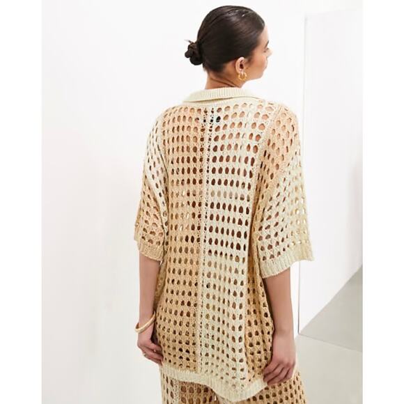 ASOS EDITION NEW Knit Oversized Short Sleeve Shirt in Tonal Cream size Medium - Picture 2 of 7